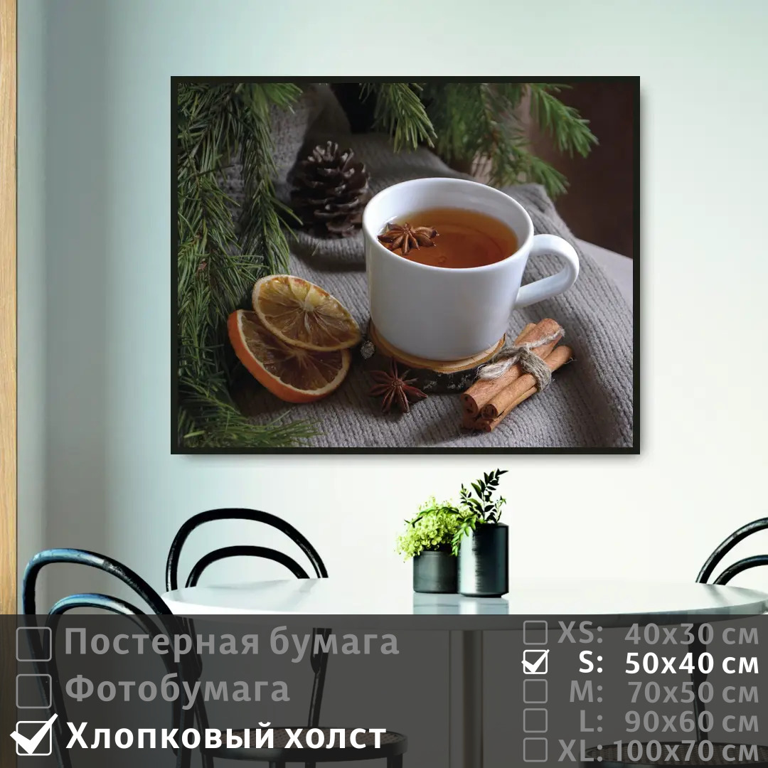 

Постер на холсте ПолиЦентр Уютный чай у еловых веток 50х40 см, УютныйЧайУЕловыхВеток