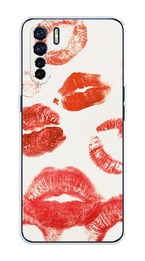 

Чехол на Oppo A91/Reno 3 "Следы помады", Красный;бордовый;белый, 252450-1