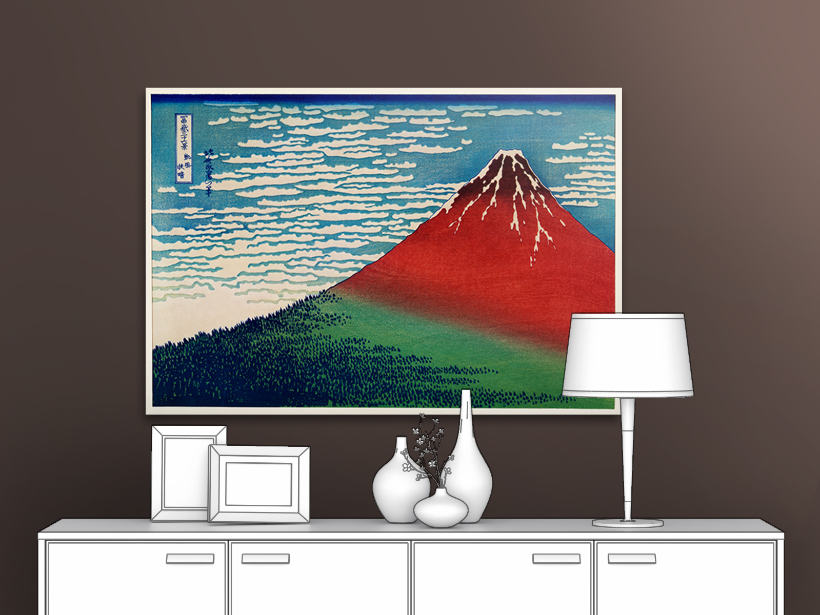 

Картина на холсте репродукция Кацусика Хокусай "Ясный день или Красная Фудзи" 80х55 см, Ясный день или Красная Фудзи