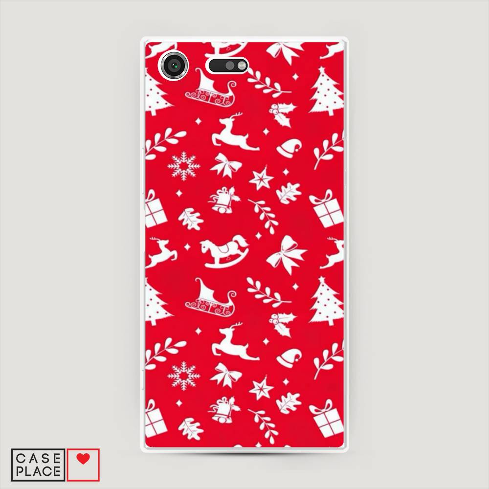 

Чехол на Sony Xperia XZ Premium "Красный новогодний фон", Красный;белый, 52450-5