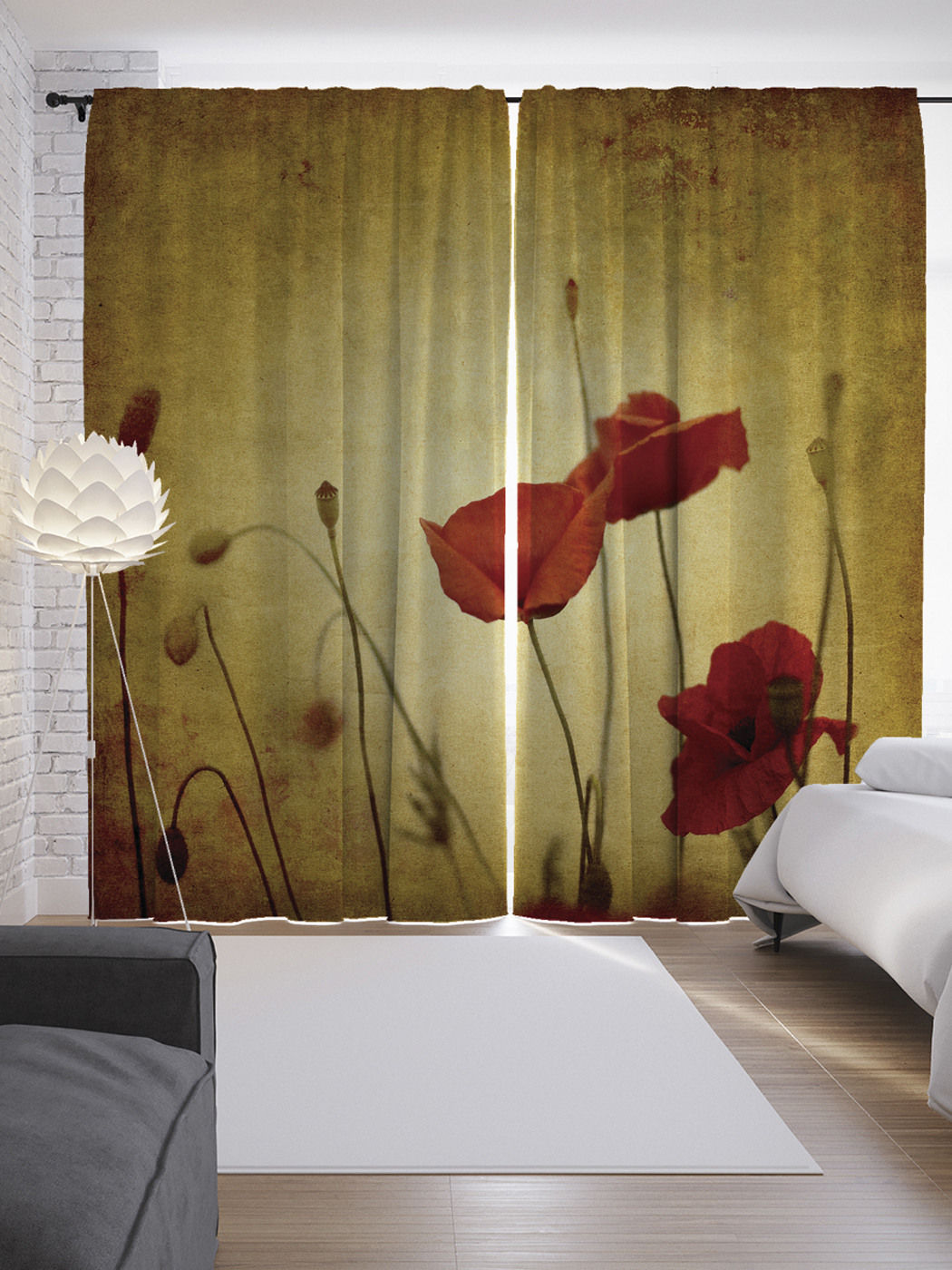 

Шторы с фотопечатью "Вечерний мак" из сатена, 290х265 см