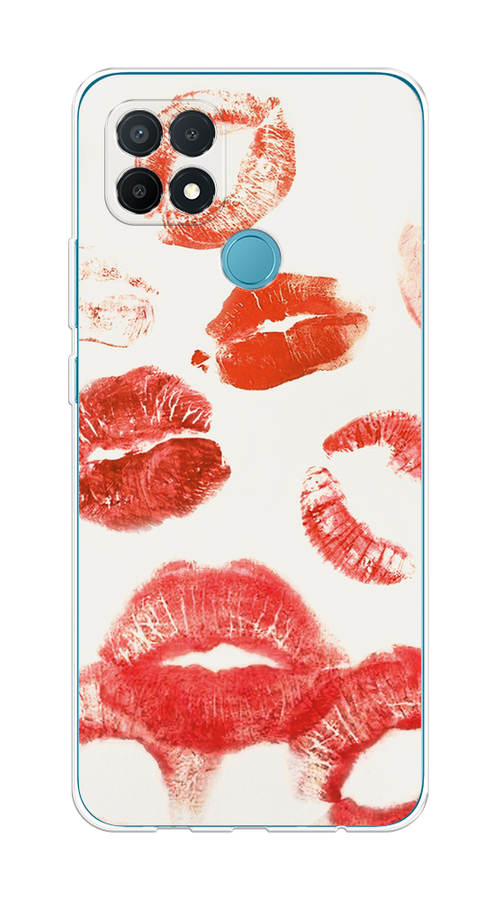 

Чехол на Oppo A15/A15s "Следы помады", Красный;бордовый;белый, 254750-1