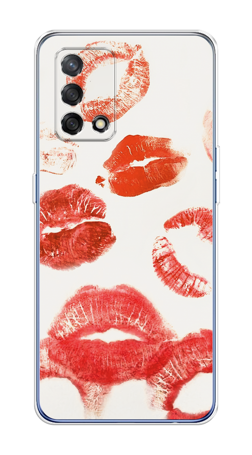 

Чехол на OPPO A74 4G/F19 "Следы помады", Красный;бордовый;белый, 256050-1