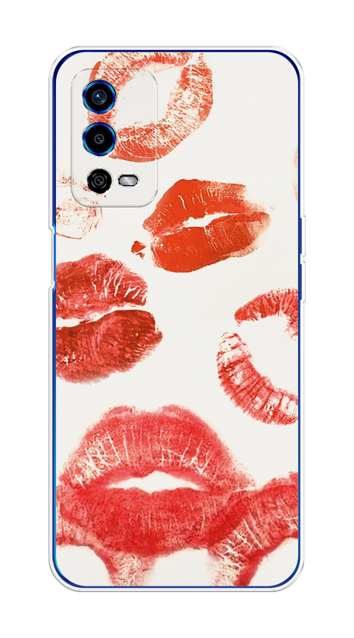 

Чехол на Oppo A55 4G "Следы помады", Красный;бордовый;белый, 259150-1