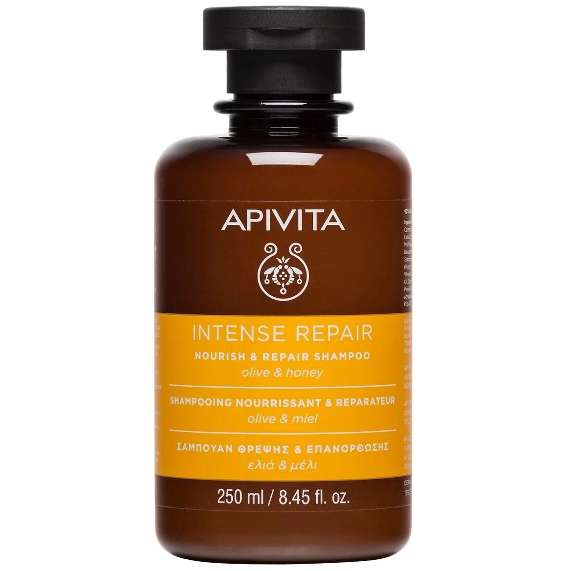 Шампунь Apivita Nourish And Repair Shampoo With Olive & Honey с Оливой и Медом, 250 мл consly шампунь питательный и разглаживающий с экстрактом банана и кокосовой водой nourishing and smoothing shampoo with banana extract and coconut water