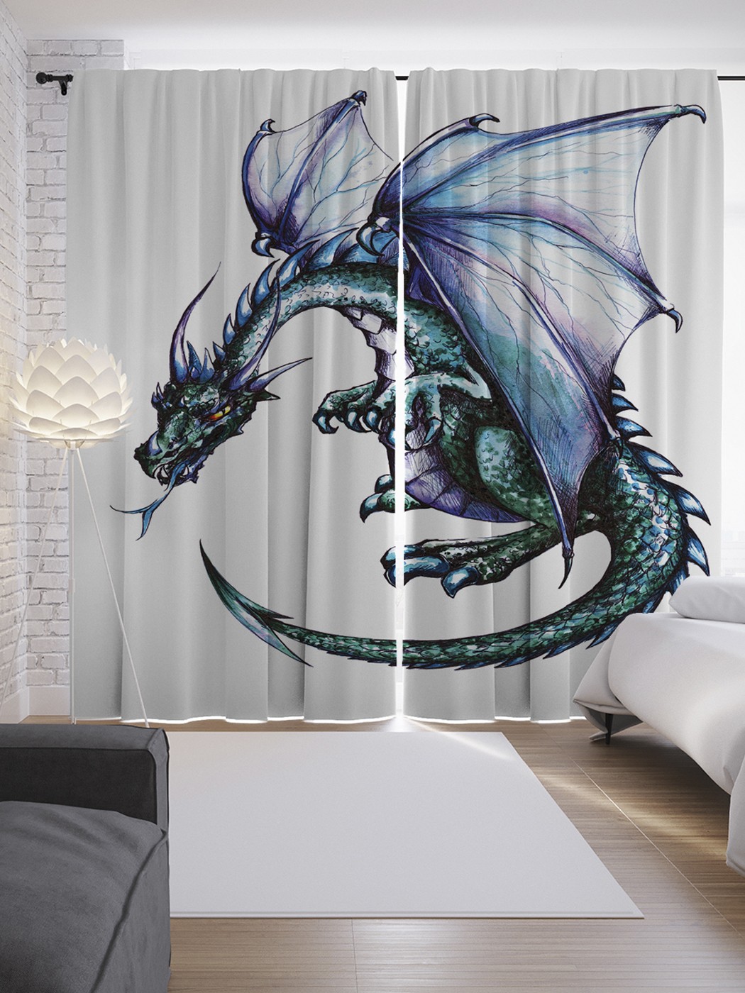 фото Шторы с фотопечатью "древний дракон" из сатена, 290х265 см joyarty