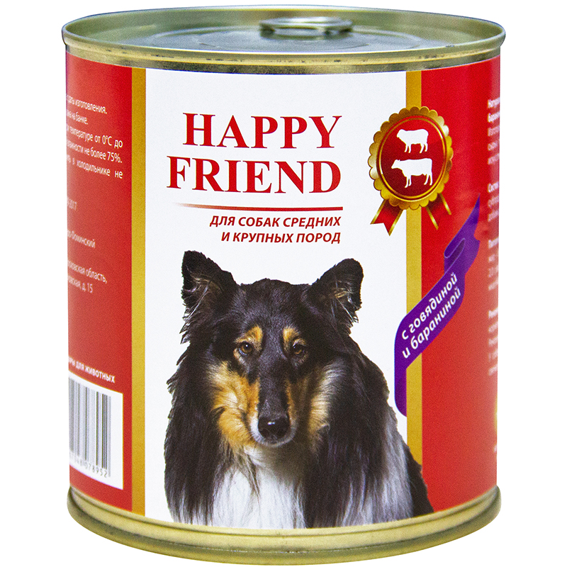 фото Консервы для собак happy friend , с говядиной и бараниной, 12шт, 750г