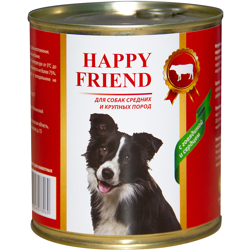 фото Консервы для собак happy friend , с говядиной и сердцем, 12шт, 750г