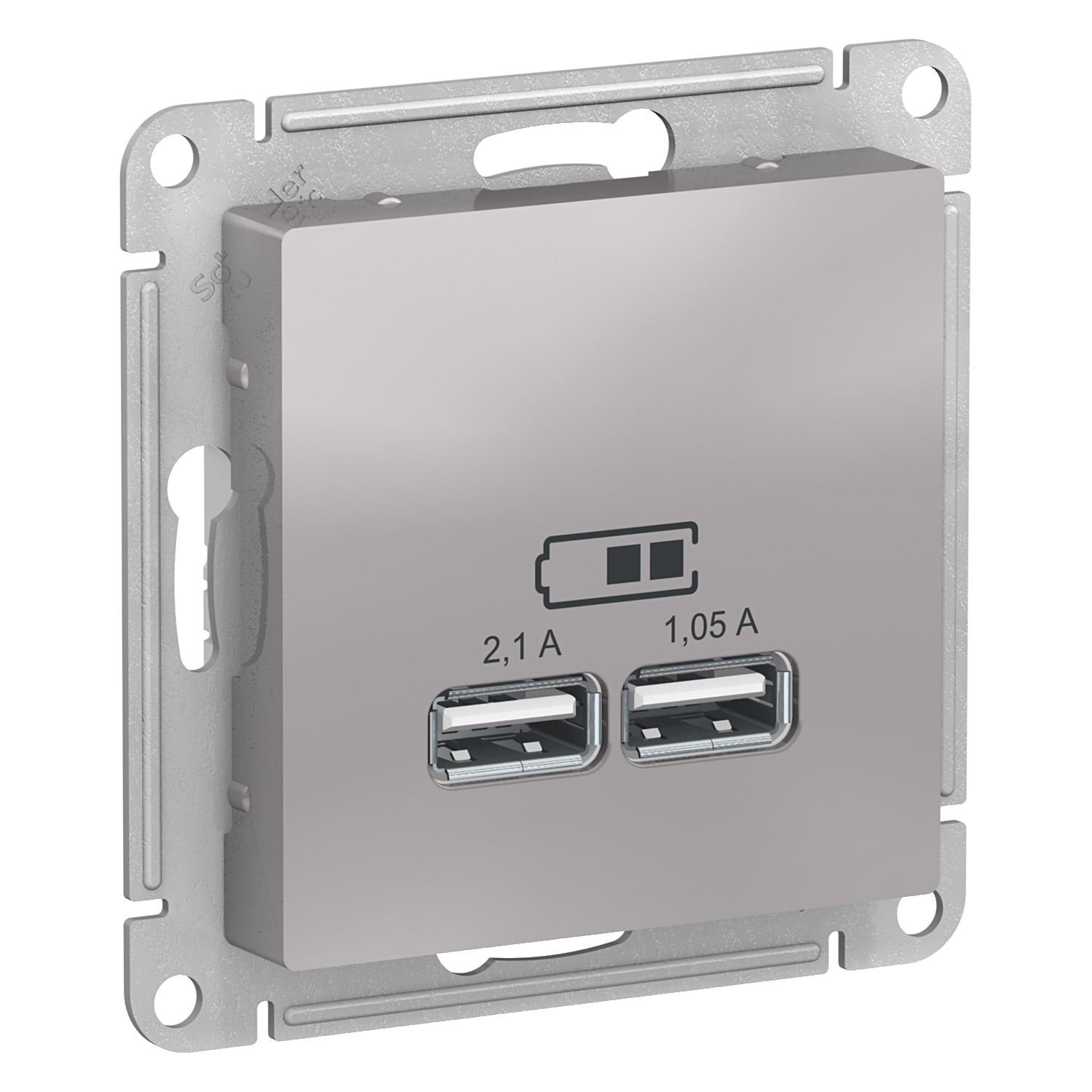 Розетка SE AtlasDesign Алюминий USB, 5В, 1 порт x 2,1 А, 2 порта х 1,05 А,механизм