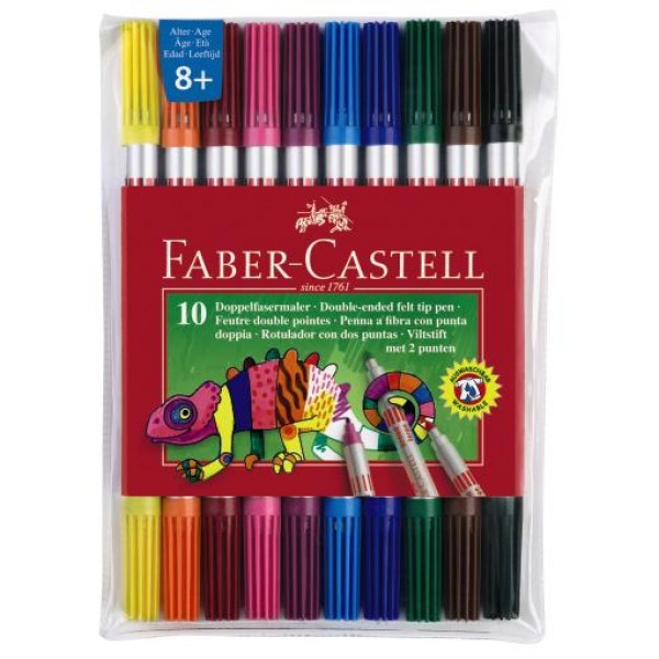 Фломастеры Faber-Castell. Двухсторонние. 10 цветов в пластиковом футляре