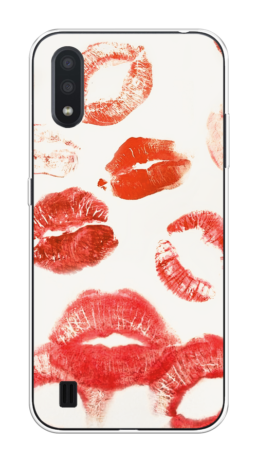 

Чехол на Samsung Galaxy A01 "Следы помады", Красный;бордовый;белый, 29550-1
