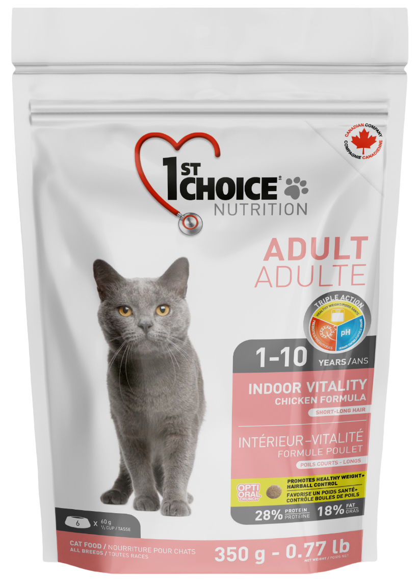 

Сухой корм для кошек 1st Choice Adult Indoor Vitality курица 5 шт по 350 г