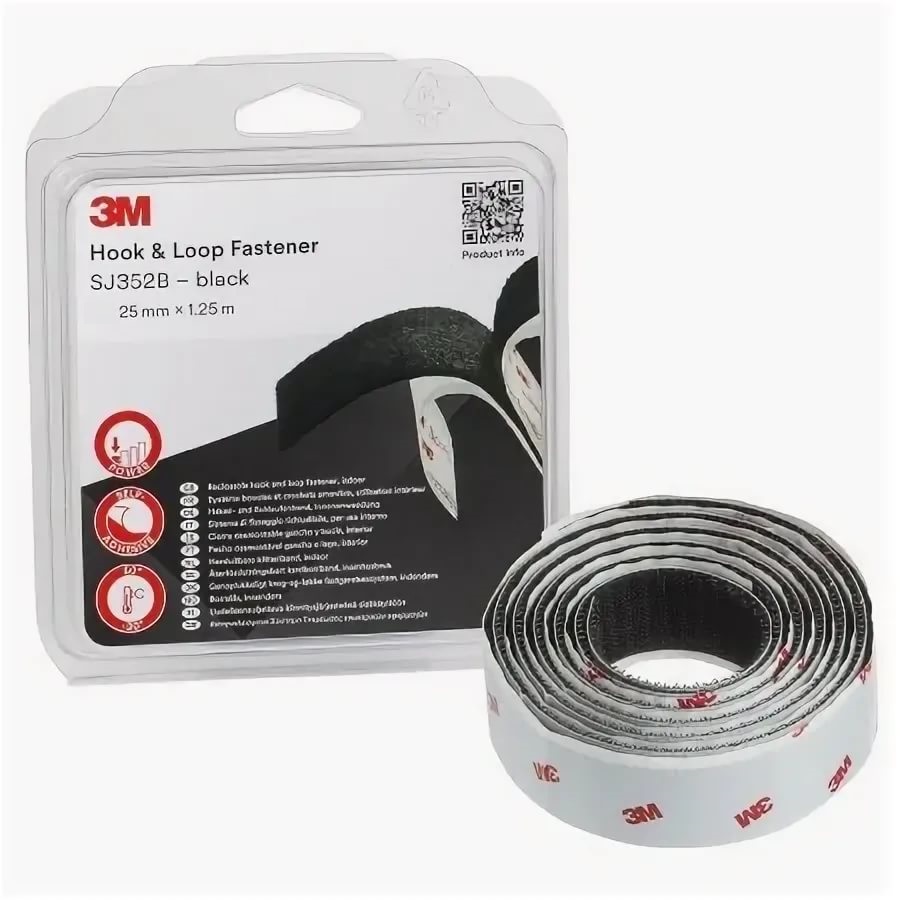 

3M Застёжка самоклеящаяся черная крючок\петля SJ352B 25 мм х 1,25 м