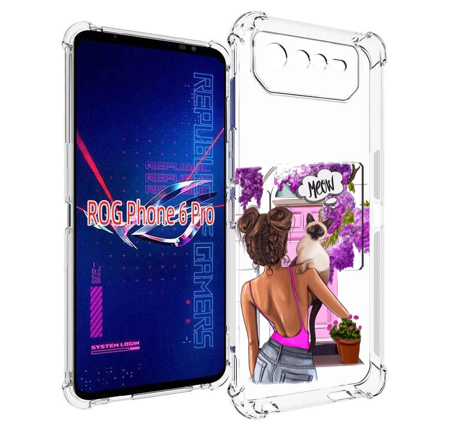 

Чехол MyPads Девушка-с-котиком женский для Asus ROG Phone 6 Pro, Прозрачный, Tocco