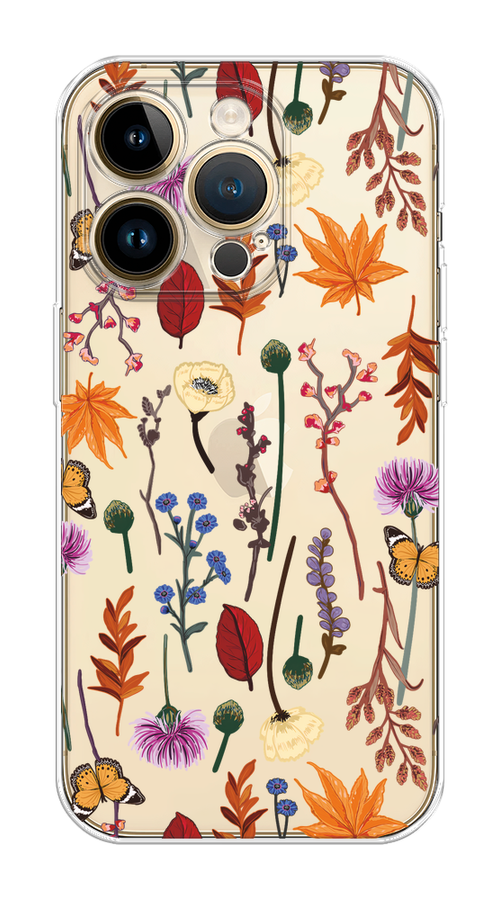 

Чехол Homey на Apple iPhone 14 Pro Max "Orange Purple flowers", Оранжевый;красный;розовый;желтый;прозрачный, 15050-1