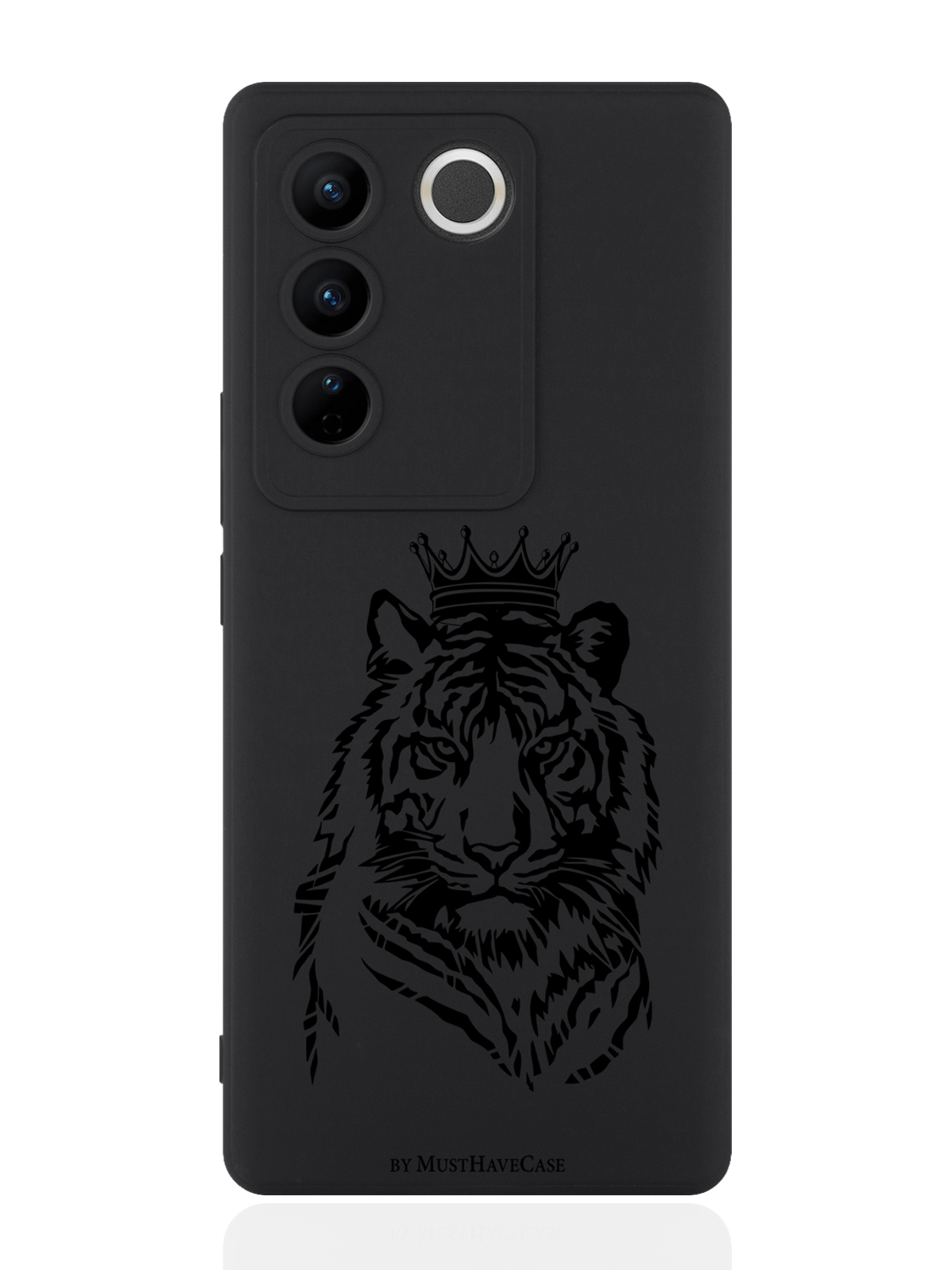 

Чехол для смартфона Vivo V27 черный силиконовый Тигр с Короной, Черный;золотой