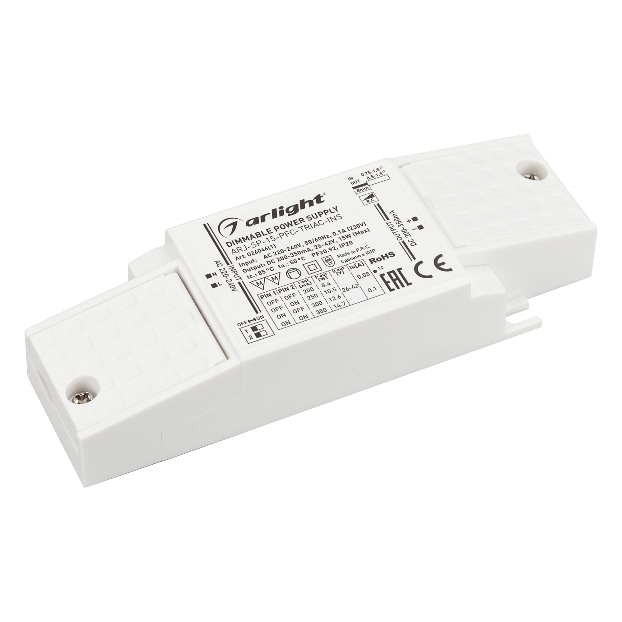 

Блок питания для светодиодной ленты Arlight ARJ-SP-15-PFC-TRIAC-INS 026046(1), Белый, 026046(1)