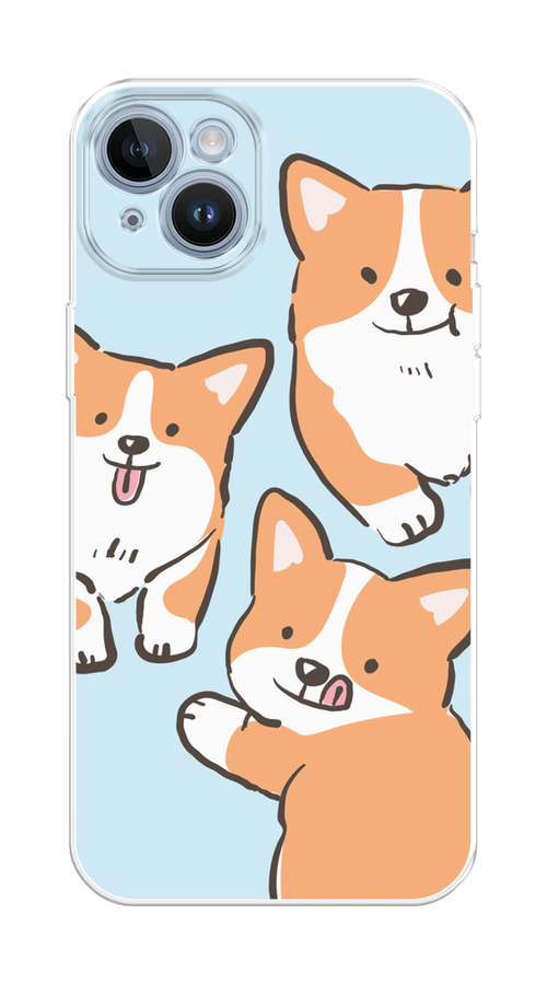 

Чехол Homey на Apple iPhone 14 "Милые корги", Бежевый;голубой;коричневый, 15150-1
