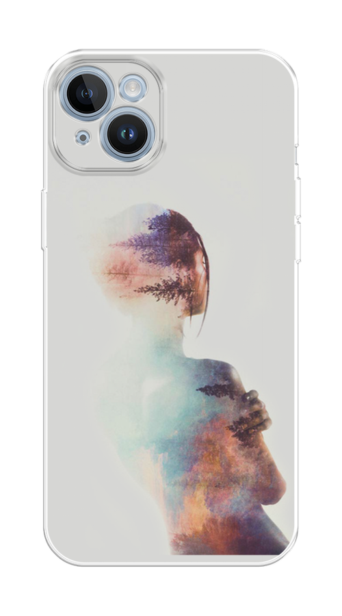 

Чехол Homey на Apple iPhone 14 "Девушка-лес", Розовый;голубой;серый, 15150-1
