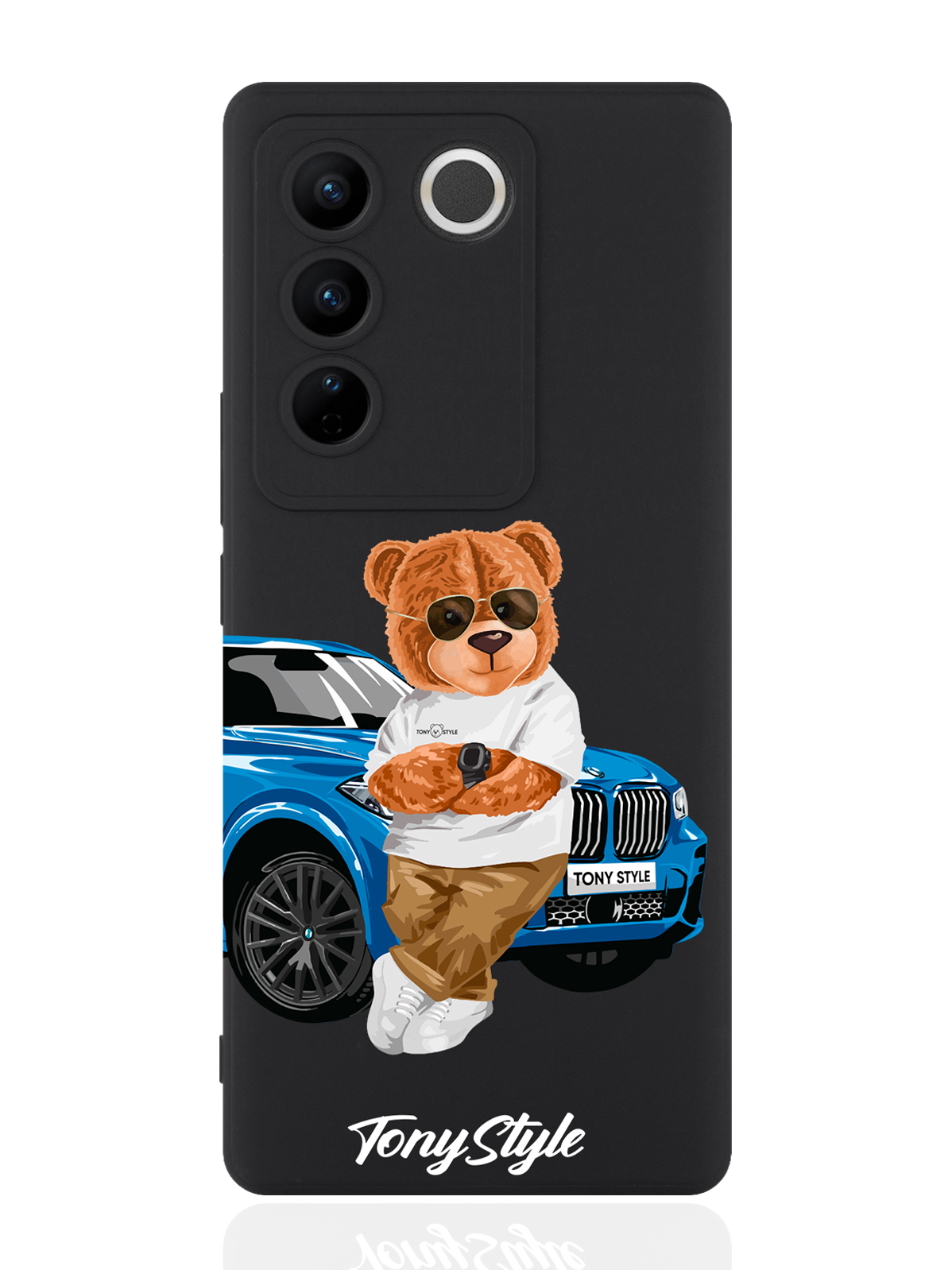 

Чехол для смартфона Vivo V27 черный силиконовый Tony Style с машиной, Черный;белый