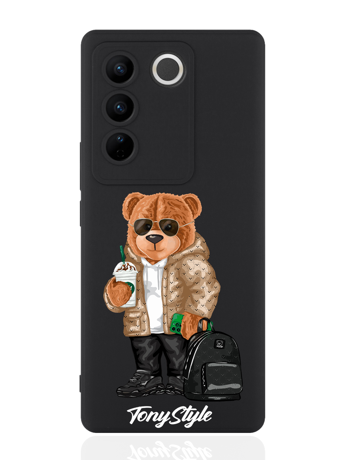 

Чехол для смартфона Vivo V27 черный силиконовый Tony Style в очках, Коричневый;черный;белый