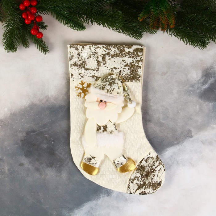 Носок для подарков Дед Мороз в колпачке, поталь 20х33 см, золото