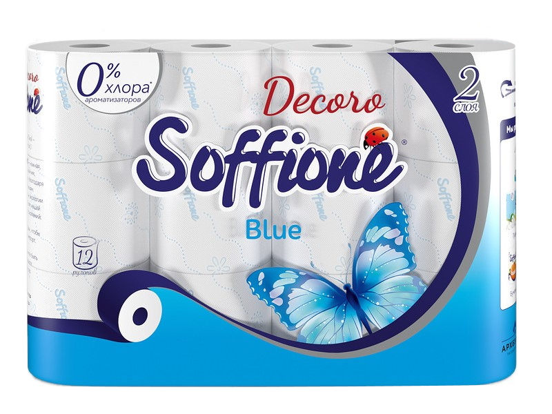 Туалетная бумага Soffione Decoro двухслойная, с голубым тиснением, 12 рулонов книга пожеланий с тиснением фиолетовая