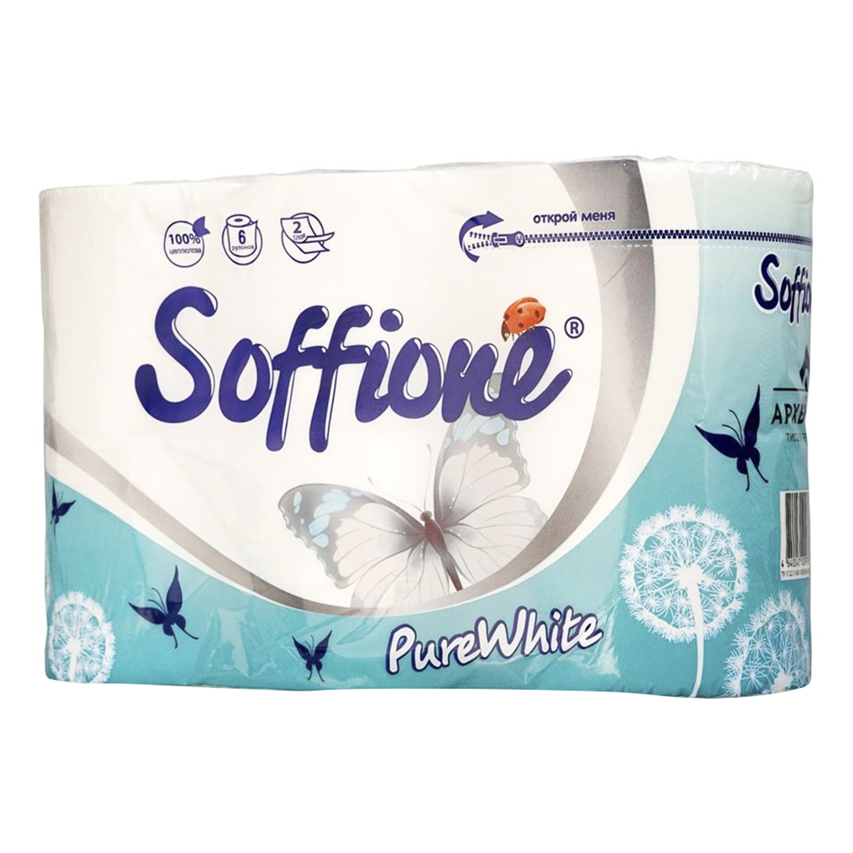 Туалетная бумага Soffione Pure White 2х-слойная 6 шт
