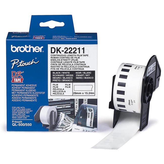 фото Лента для печати наклеек brother dk-22211 black on white 29 мм