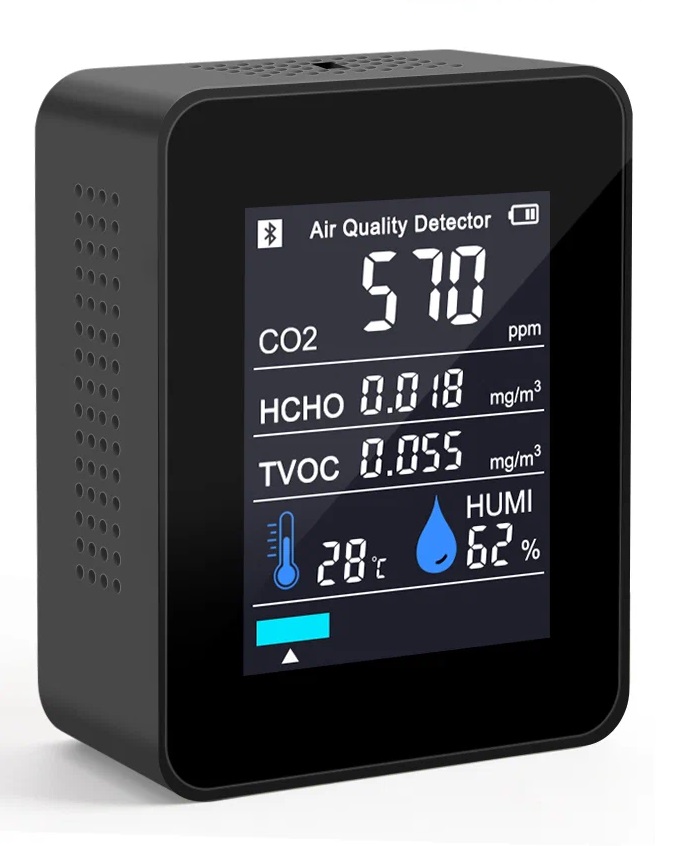 Анализатор качества воздуха 5 параметров CO2/HCHO/TVOC/RH/Temp c Bluetooth и приложением д