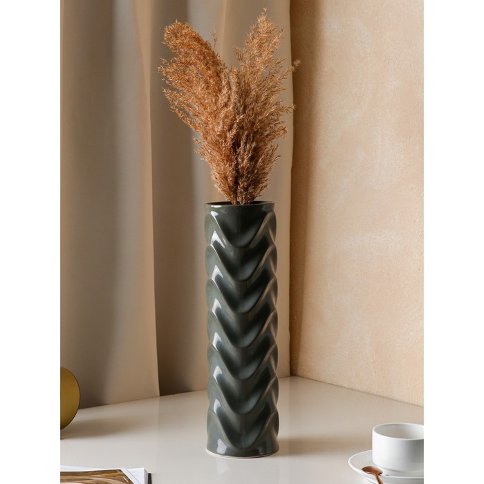 фото Ваза керамическая волна, настольная, коричнево-серая, 40 см nobrand