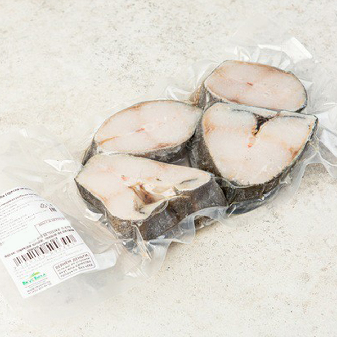 

Угольная рыба ВкусВилл черная треска замороженная на коже стейки 500 г