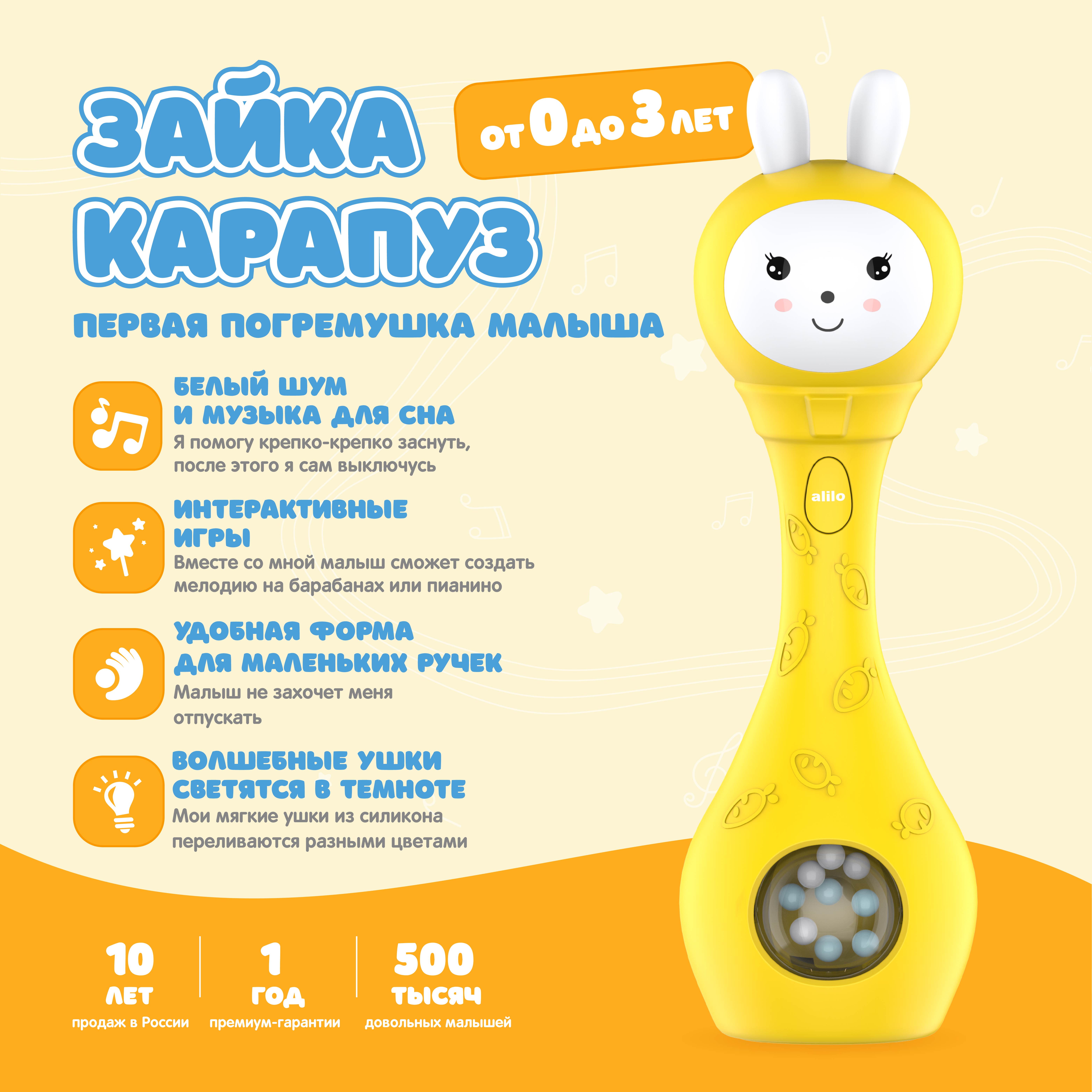 Музыкальная интерактивная игрушка Зайка-Карапуз alilo S1 погремушка, прорезыватель интерактивная музыкальная развивающая игрушка весёлый зайка alilo p1