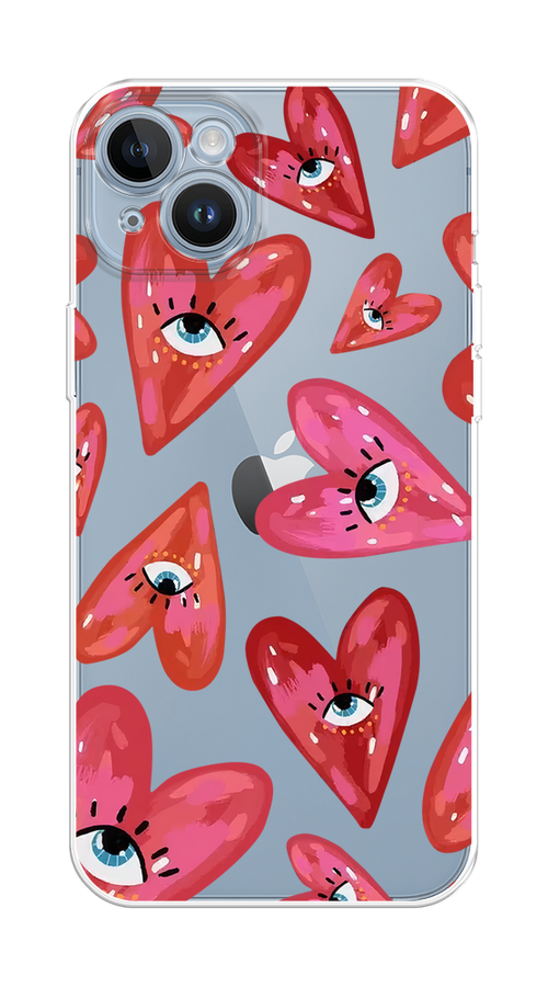 

Чехол Homey на Apple iPhone 14 "Сердечки с глазами", Коричневый;красный;розовый, 15150-1