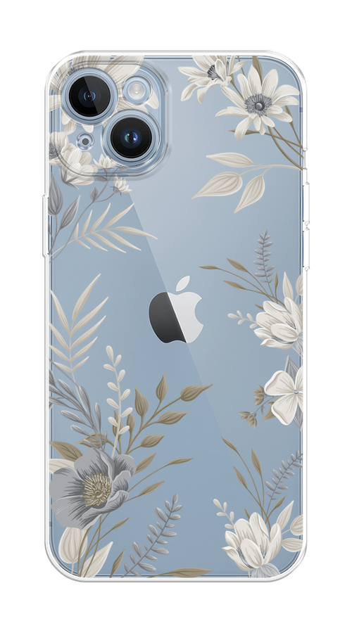 

Чехол Homey на Apple iPhone 14 "Цветы сепия", Серый;прозрачный;зеленый;белый, 15150-1