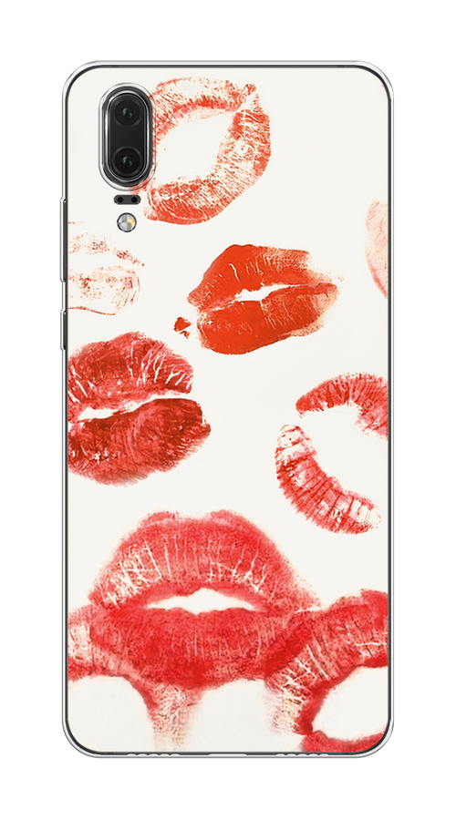 

Чехол на Huawei P20 "Следы помады", Красный;бордовый;белый, 64350-1