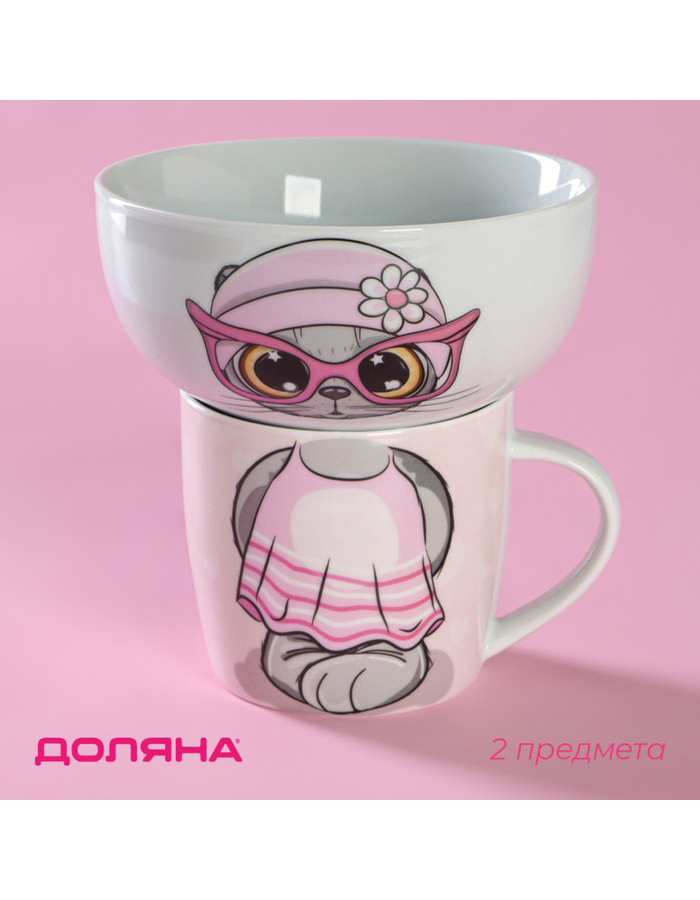 

Набор детской посуды Доляна керамический 2 предмета, Белый