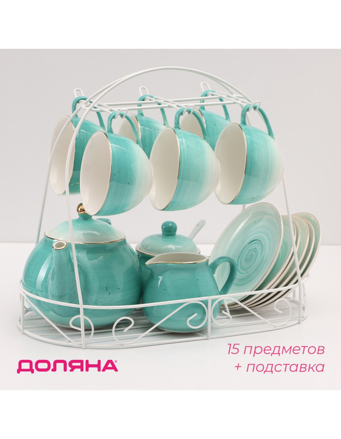 

Чайный сервиз Доляна фарфоровый 15 предметов, Зеленый