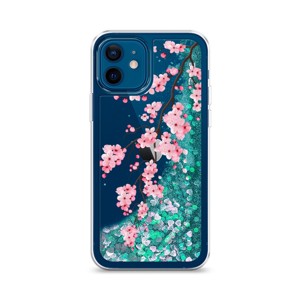 

Жидкий чехол с блестками "Розовая сакура" на Apple iPhone 12, 12595-1