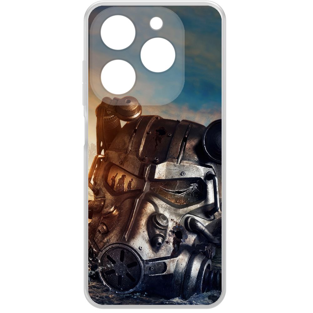 

Чехол-накладка Krutoff Clear Case Фоллаут (Fallout) - Шлем Т-60 для TECNO Spark 20С, Прозрачный