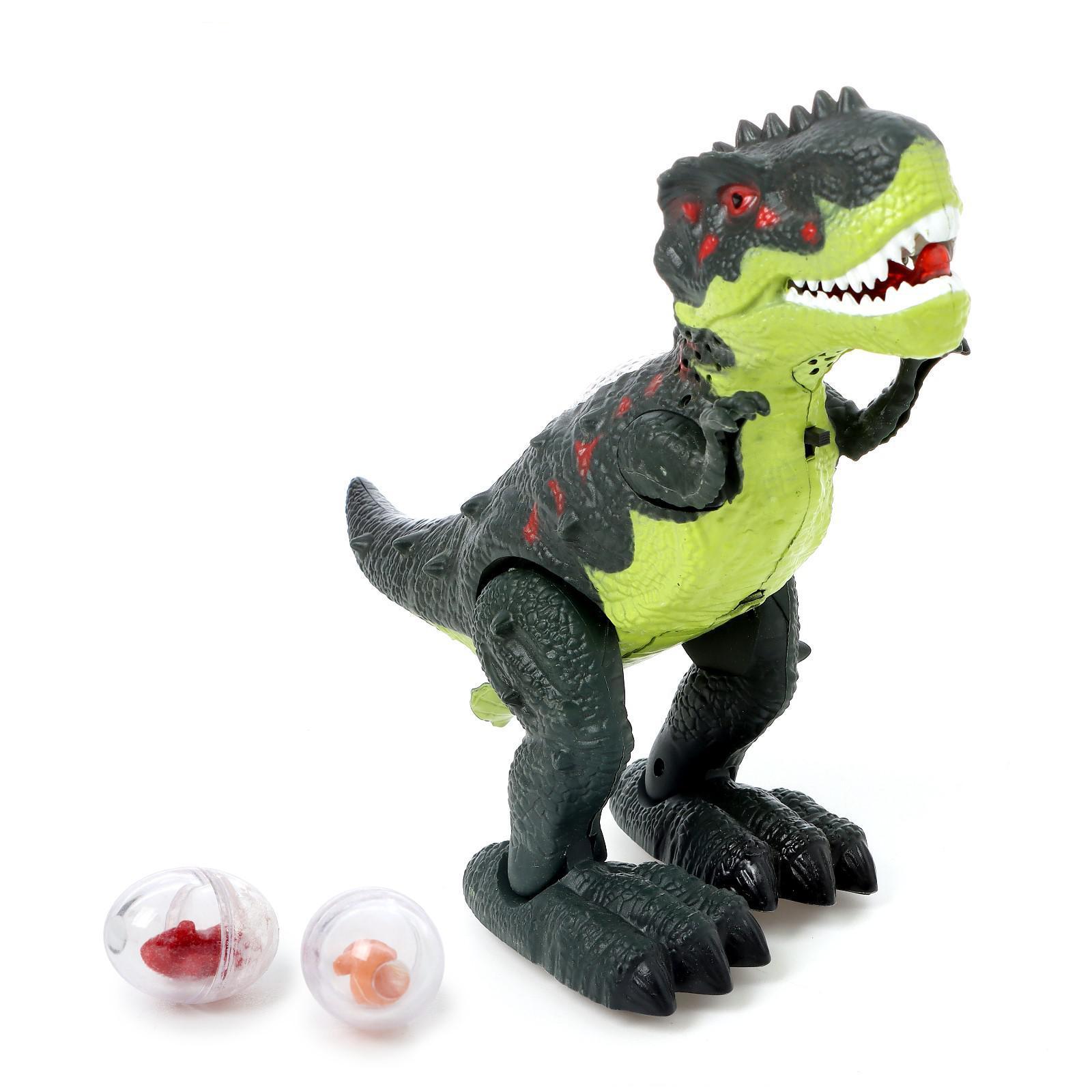 Динозавр Рекс, откладывает яйца, проектор, свет и звук, работает от батареек, цвет зелёный