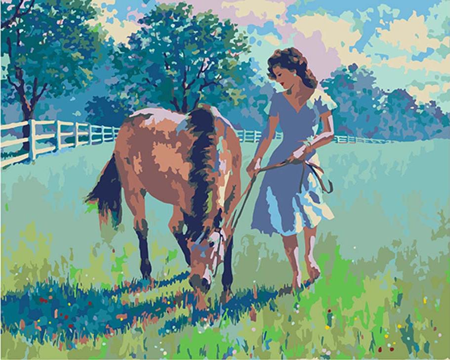 

Картина по номерам Артвентура Девушка и лошадь, 40x50 см, Артвентура Девушка и лошадь