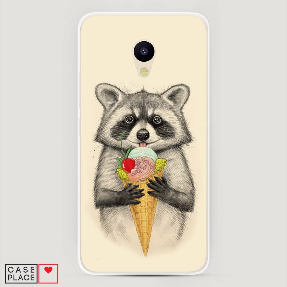 

Чехол Awog на Meizu M5 "Енот с мороженым", Бежевый;серый, 70750-10