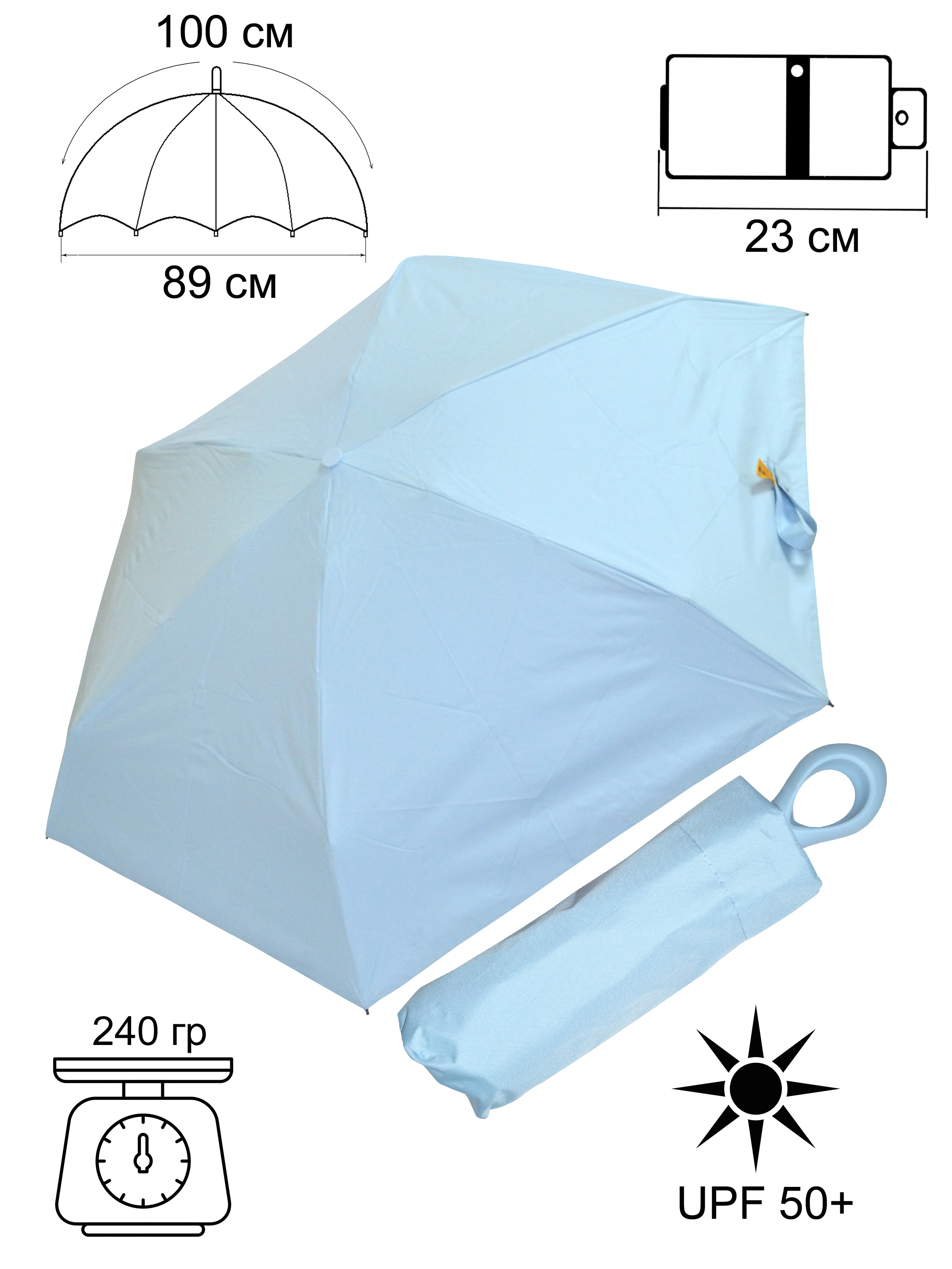 Зонт женский Ame Yoke Umbrella M50-5S голубой/черный