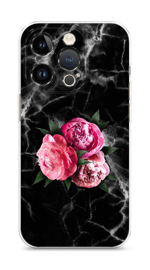 

Чехол Homey на Apple iPhone 14 Pro "Букет на черном мраморе", Черный;серый;розовый;зеленый;белый, 15250-1