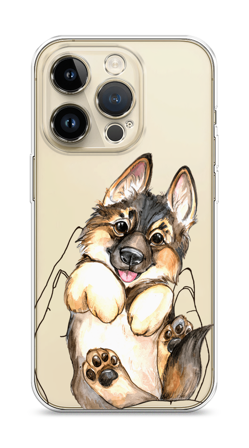 

Чехол Homey на Apple iPhone 14 Pro "Овчарка в ладошках", Серый;бежевый;белый, 15250-1