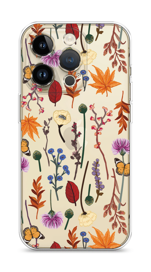 

Чехол Homey на Apple iPhone 14 Pro "Orange Purple flowers", Оранжевый;красный;розовый;желтый;прозрачный, 15250-1