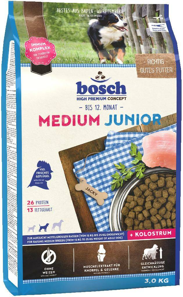 

Сухой корм для щенков BOSCH JUNIOR MEDIUM для средних пород 3 кг, 4015598003353