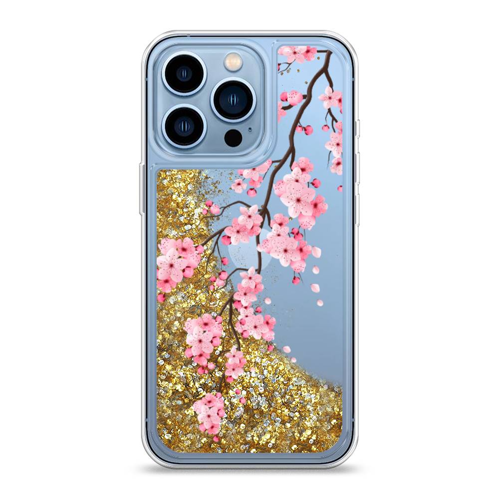 

Жидкий чехол с блестками "Розовая сакура" на Apple iPhone 13 Pro, 14390-1