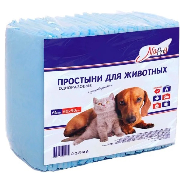 Пеленки для кошек и собак Ангелина Nappy, 60 х 90 см 65 шт по 2,4 г